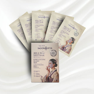 Seoulera Jelly Sheet Mask 5-Pack – Ultra Hydrating Korean Facial Mask with Hanbok Woman Illustration