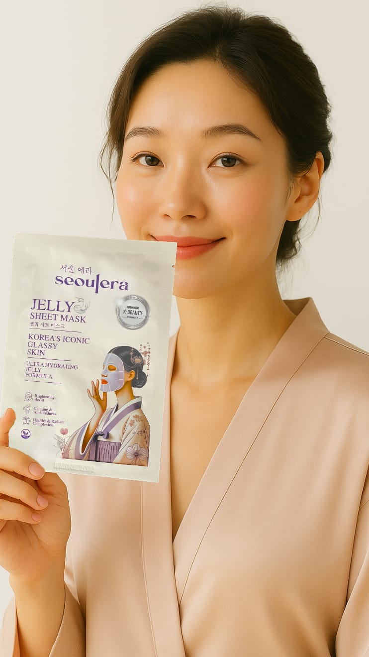 Seoulera Jelly Sheet Mask with Hanbok Woman Illustration – Korean Skincare Product for Glass Skin