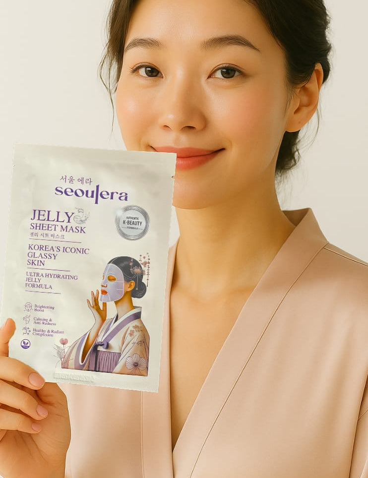 Seoulera Jelly Sheet Mask with Hanbok Woman Illustration – Korean Skincare Product for Glass Skin