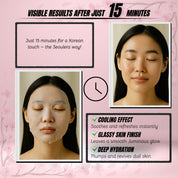 Before and after using Seoulera Jelly Glow Mask – visible glass skin effect after 15 minutes