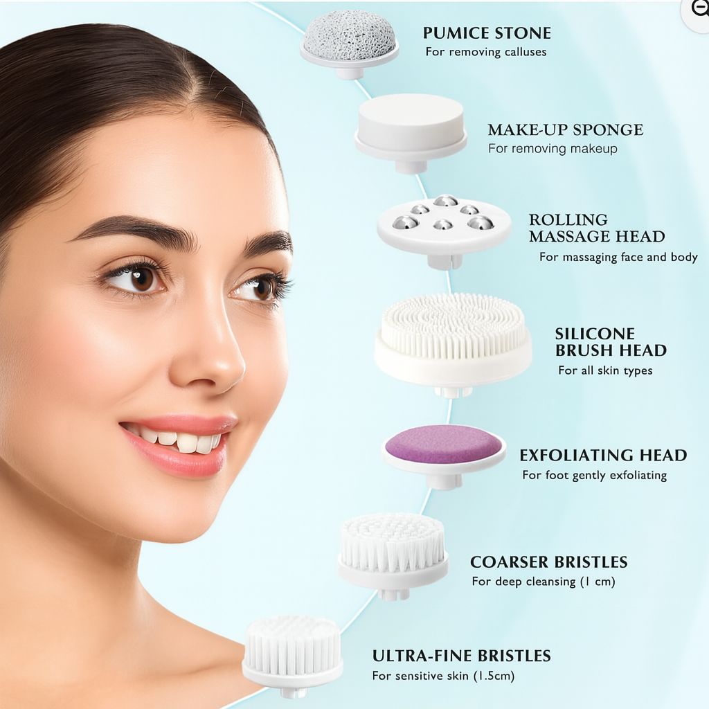 7-in-1 Facial Cleansing Brush – Waterproof & Rotating Exfoliator
